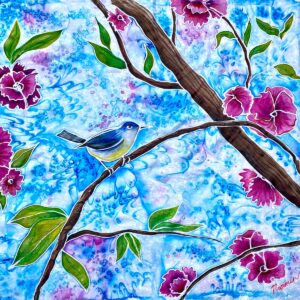 Love in Bloom, hand-painted silk, Size 35' x 35'